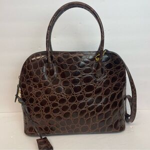 Embossed Brown Crocodile Leather Handbag Dome Stye